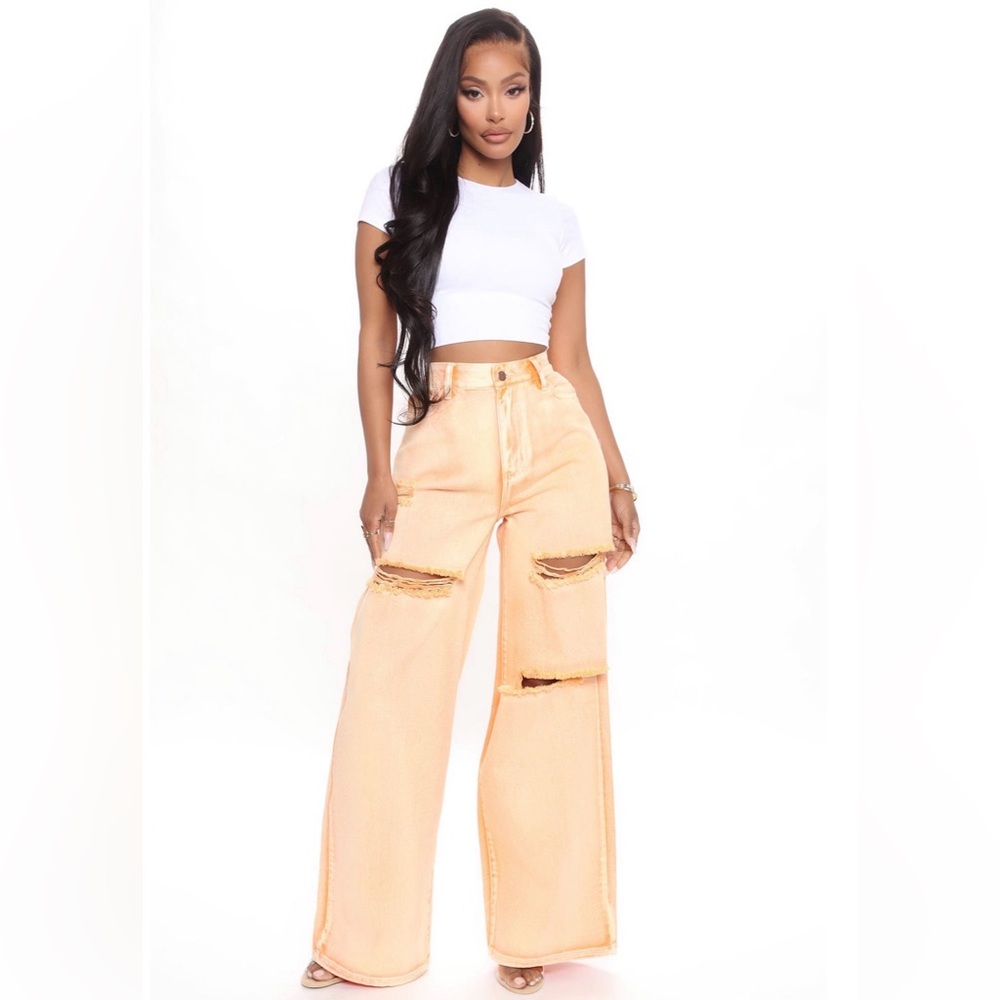 Fashion Nova So Rad Wide-Leg Skater Jeans- Orange acid wash size 13